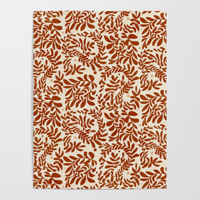 abstract retro shapes earthy leaves red Poster Gallery Image 1