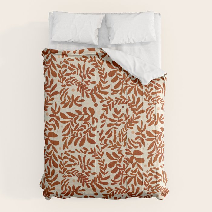 abstract retro shapes earthy leaves red Comforter Gallery Image 1