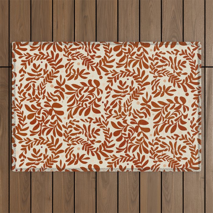 abstract retro shapes earthy leaves red Outdoor Rug Gallery Image 1