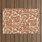 abstract retro shapes earthy leaves red Outdoor Rug Gallery Image 1