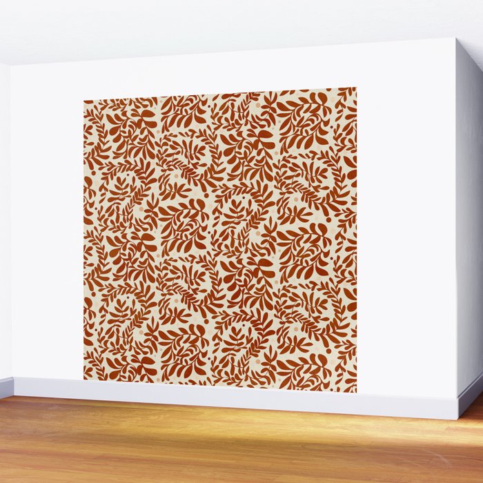 abstract retro shapes earthy leaves red Wall Mural Gallery Image 2