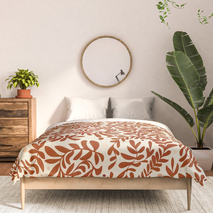 abstract retro shapes earthy leaves red Comforter Gallery Image 3