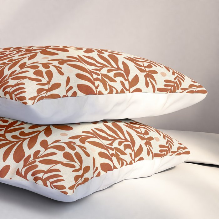 abstract retro shapes earthy leaves red Pillow Sham Gallery Image 3