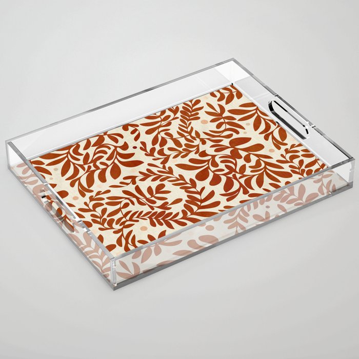 abstract retro shapes earthy leaves red Acrylic Tray Gallery Image 1
