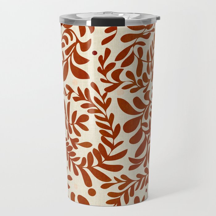 abstract retro shapes earthy leaves red Travel Mug Gallery Image 1