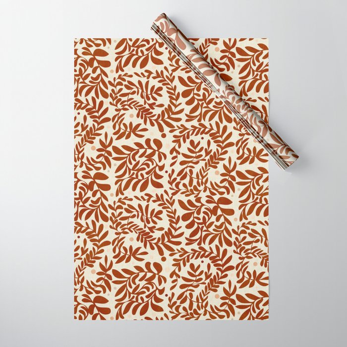 abstract retro shapes earthy leaves red Wrapping Paper Gallery Image 1