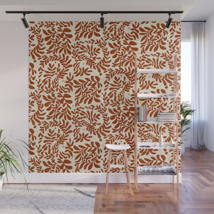 abstract retro shapes earthy leaves red Wall Mural Gallery Image 1