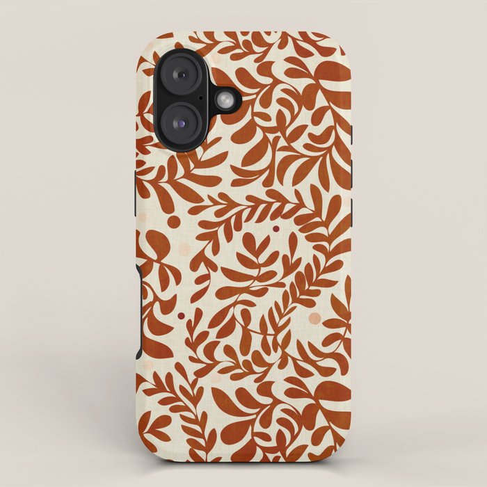 abstract retro shapes earthy leaves red iPhone Case Gallery Image 1