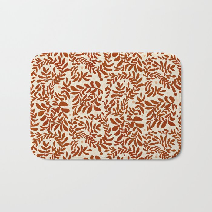 abstract retro shapes earthy leaves red Bath Mat Gallery Image 1