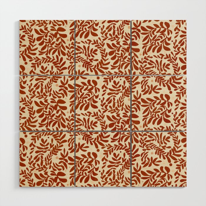 abstract retro shapes earthy leaves red Wood Wall Art Gallery Image 1