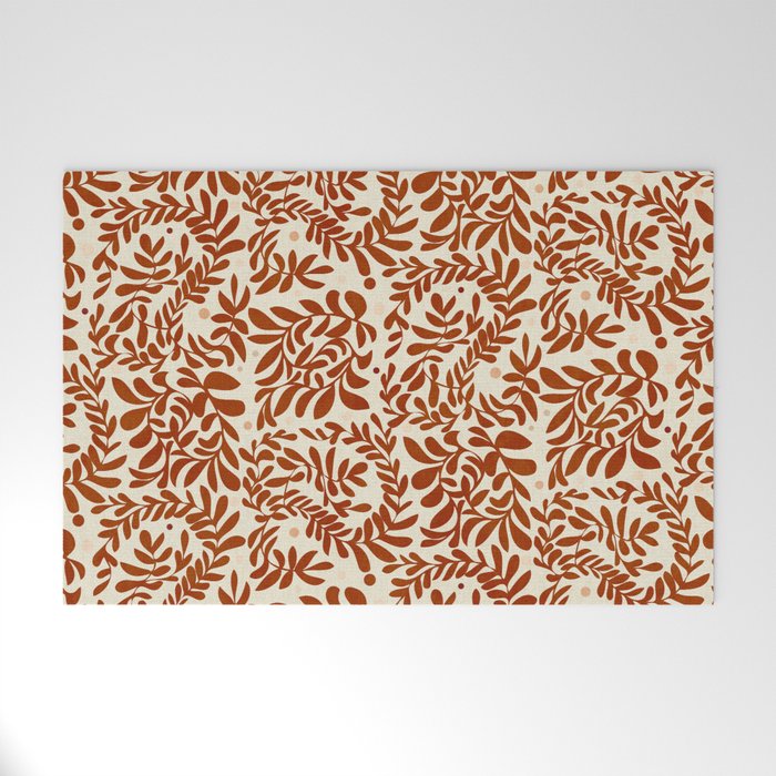 abstract retro shapes earthy leaves red Welcome Mat Gallery Image 1