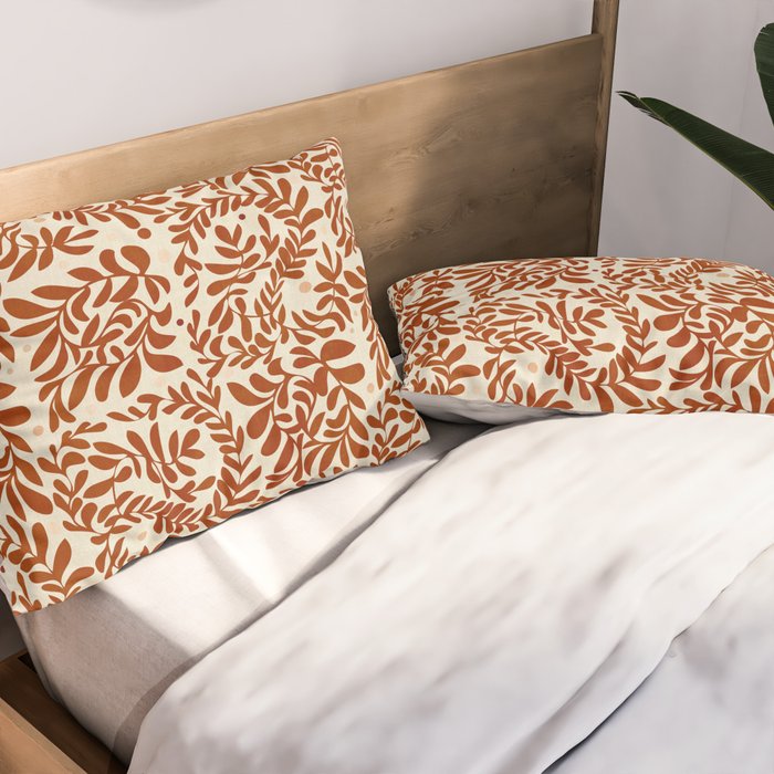 abstract retro shapes earthy leaves red Pillow Sham Gallery Image 2