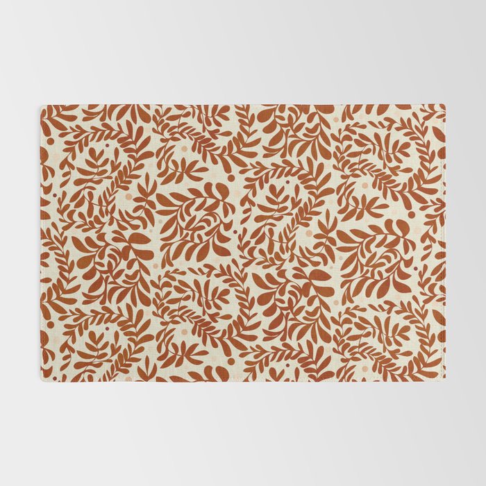 abstract retro shapes earthy leaves red Rug Gallery Image 2