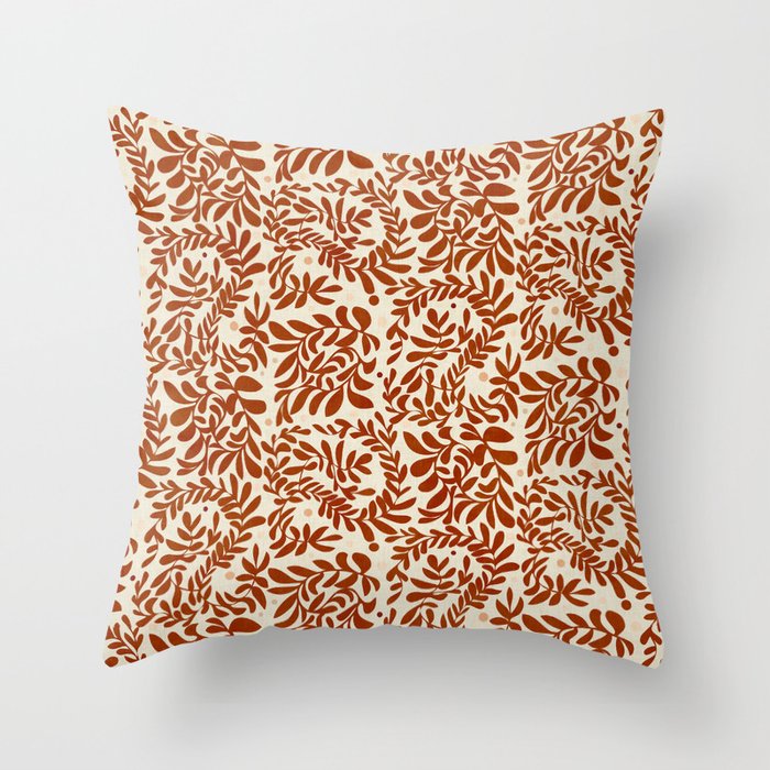 abstract retro shapes earthy leaves red Throw Pillow Gallery Image 1