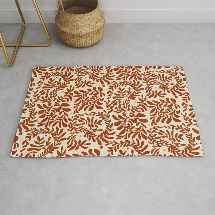 abstract retro shapes earthy leaves red Rug Gallery Image 1