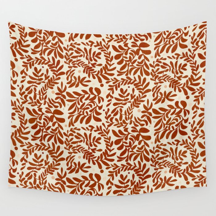 abstract retro shapes earthy leaves red Wall Tapestry Gallery Image 4
