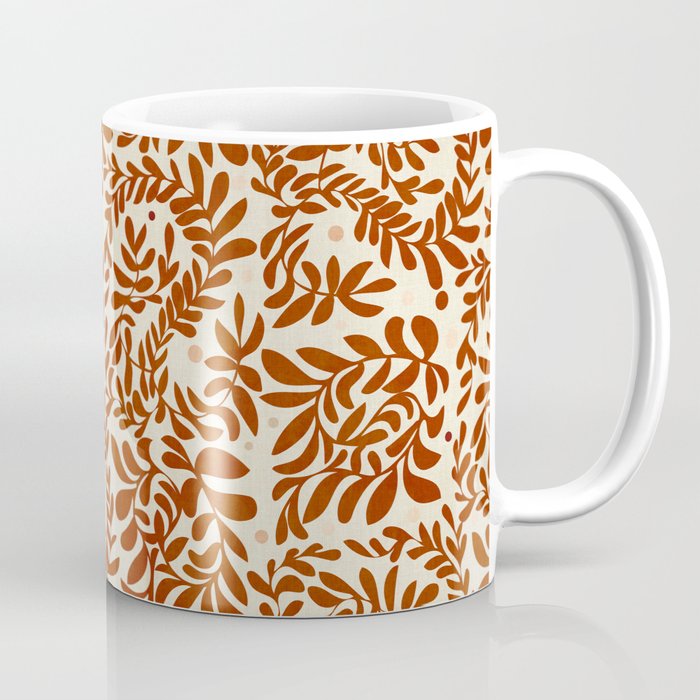 abstract retro shapes earthy leaves red Coffee Mug Gallery Image 1