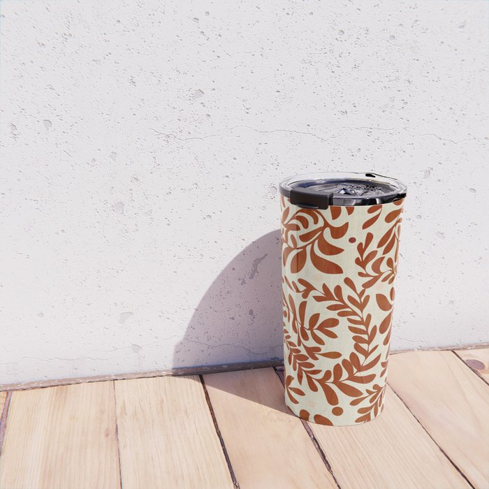 abstract retro shapes earthy leaves red Travel Mug Gallery Image 4