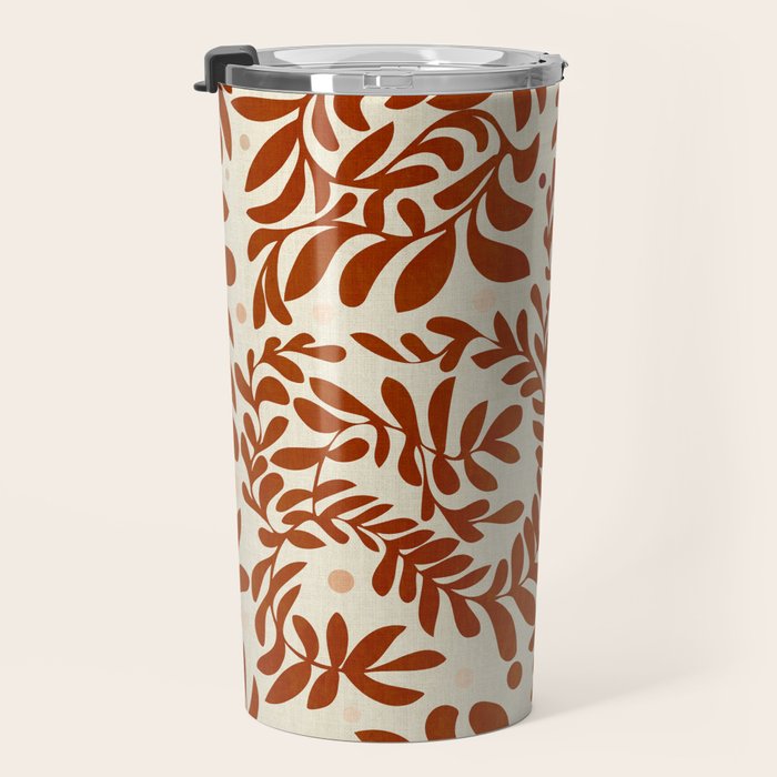 abstract retro shapes earthy leaves red Travel Mug Gallery Image 3