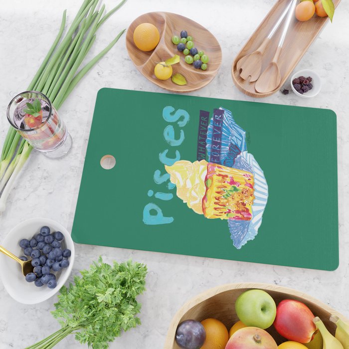 Pisces Chill Vibes in Chive Green | Zodiac Series  Cutting Board Gallery Image 2