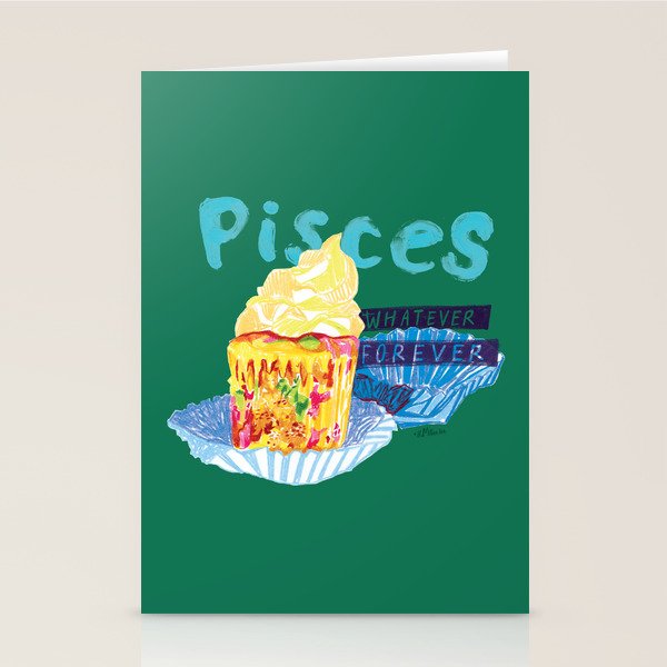 Pisces Chill Vibes in Chive Green | Zodiac Series  Stationery Card Gallery Image 1