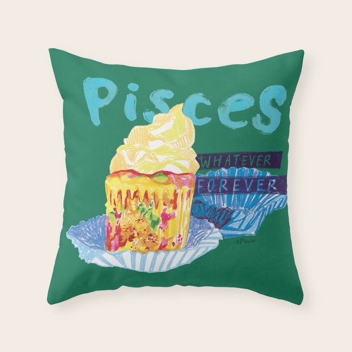 Pisces Chill Vibes in Chive Green | Zodiac Series  Throw Pillow Gallery Image 6