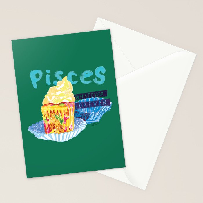 Pisces Chill Vibes in Chive Green | Zodiac Series  Stationery Card Gallery Image 2