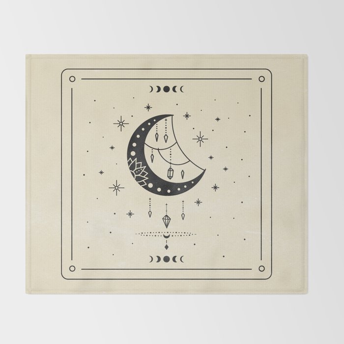 Mystic Moon & Stars: The Beige Edition Throw Blanket Gallery Image 2