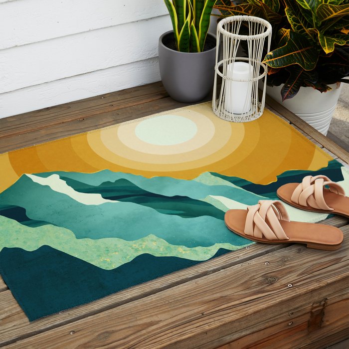 Retro Mountain Sunset Outdoor Rug Gallery Image 2