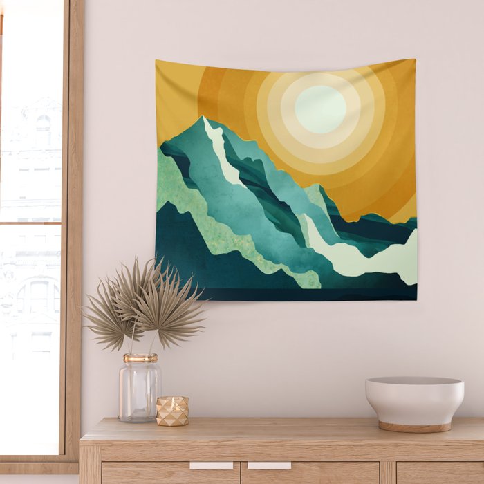 Retro Mountain Sunset Wall Tapestry Gallery Image 2