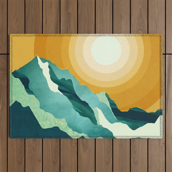 Retro Mountain Sunset Outdoor Rug Gallery Image 1