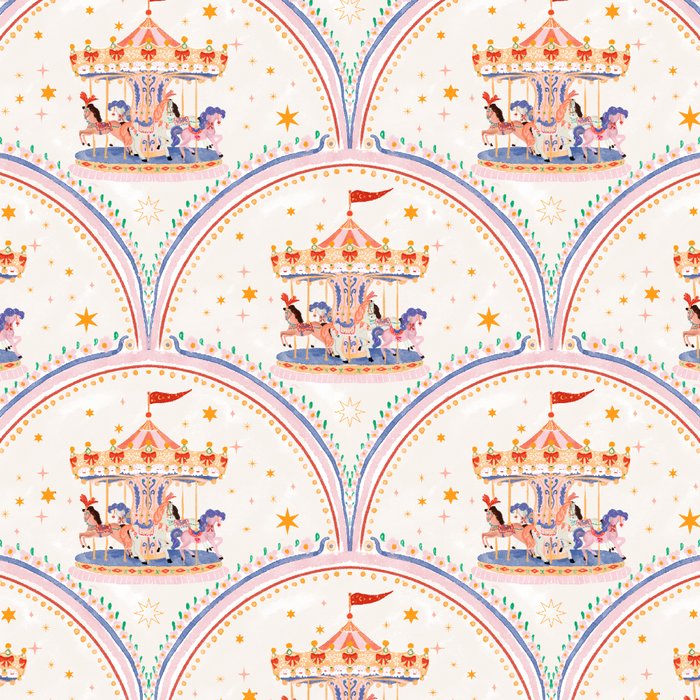 Whimsical Vintage Carousel Ride Seamless Pattern Coffee Mug Gallery Image 2