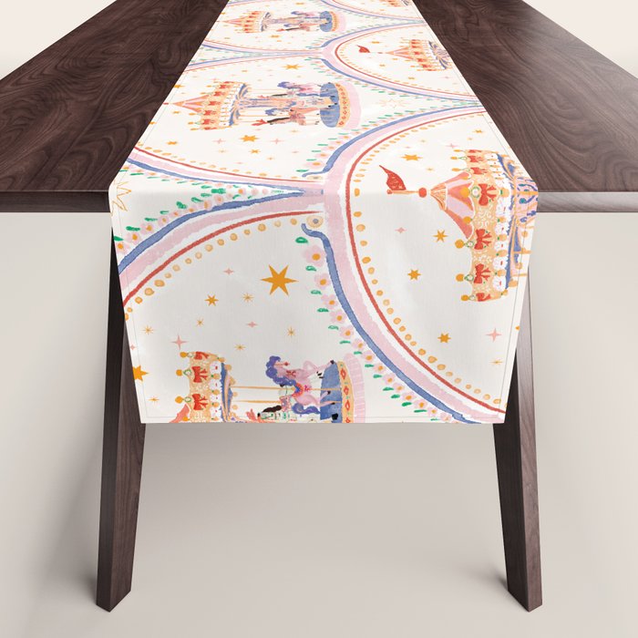 Whimsical Vintage Carousel Ride Seamless Pattern Table Runner Gallery Image 1