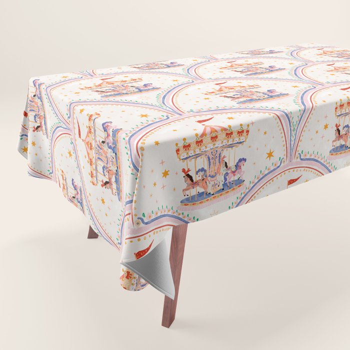 Whimsical Vintage Carousel Ride Seamless Pattern Tablecloth Gallery Image 1