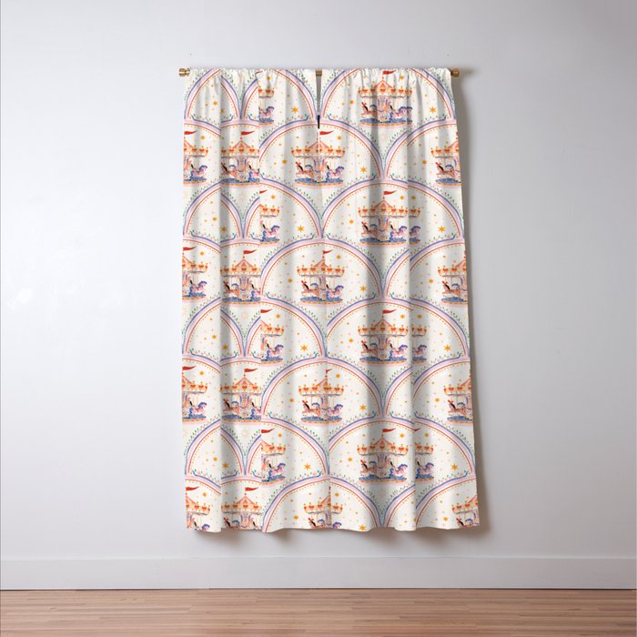 Whimsical Vintage Carousel Ride Seamless Pattern Window Curtain Gallery Image 3