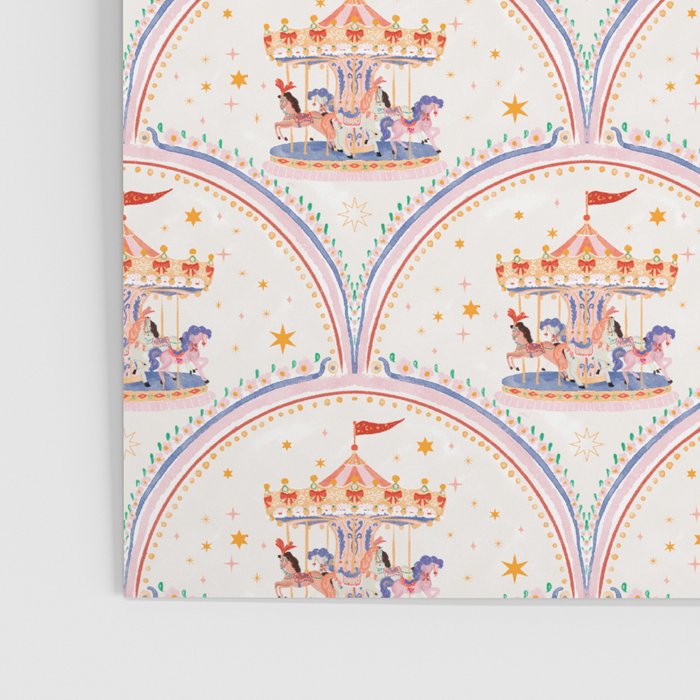 Whimsical Vintage Carousel Ride Seamless Pattern Poster Gallery Image 3