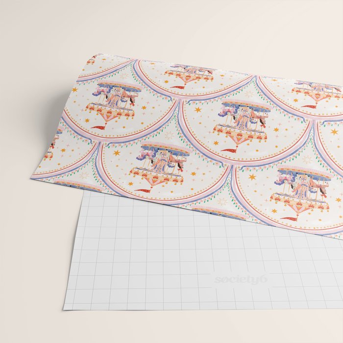 Whimsical Vintage Carousel Ride Seamless Pattern Wrapping Paper Gallery Image 2