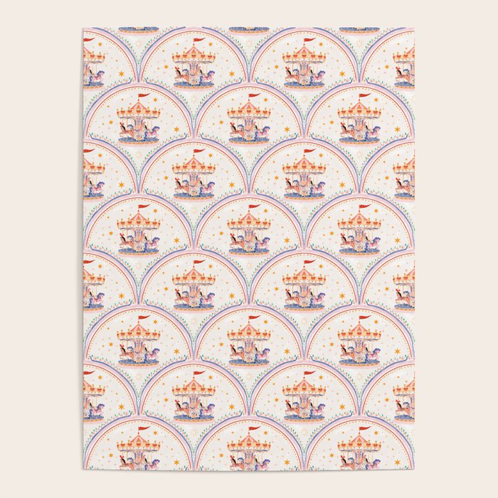 Whimsical Vintage Carousel Ride Seamless Pattern Poster Gallery Image 4