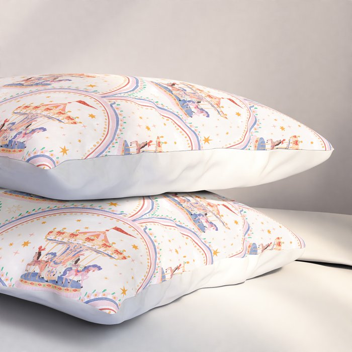 Whimsical Vintage Carousel Ride Seamless Pattern Pillow Sham Gallery Image 3