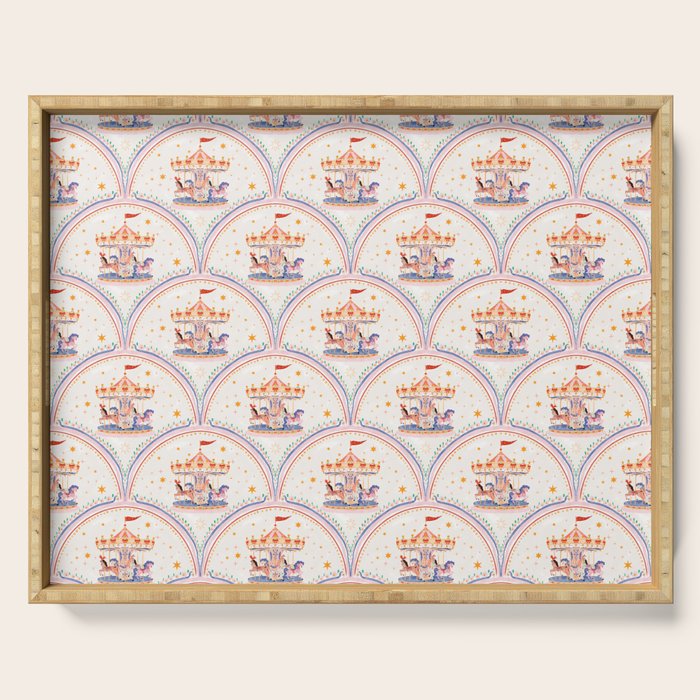Whimsical Vintage Carousel Ride Seamless Pattern Serving Tray Gallery Image 1