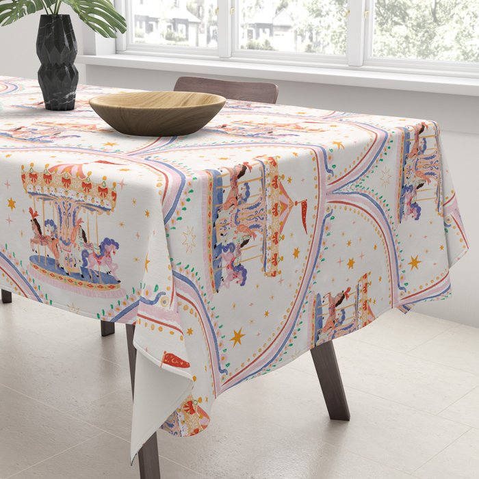 Whimsical Vintage Carousel Ride Seamless Pattern Tablecloth Gallery Image 3
