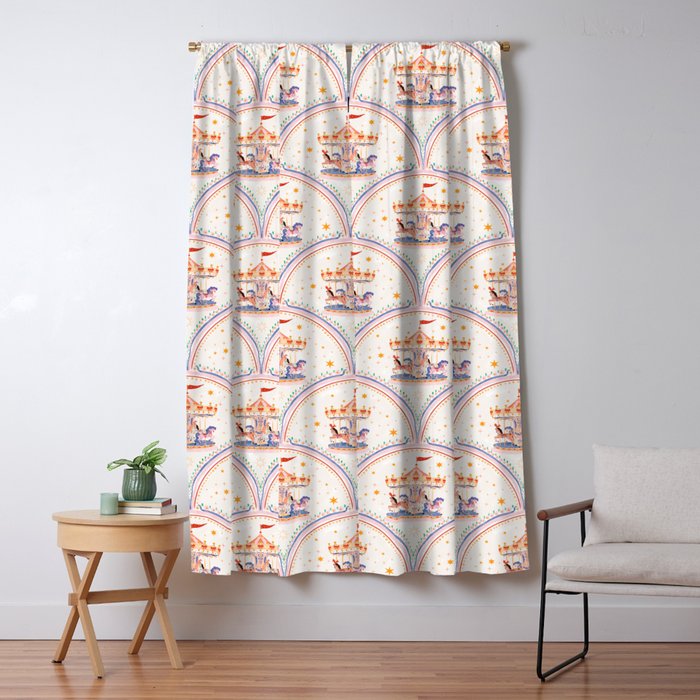 Whimsical Vintage Carousel Ride Seamless Pattern Window Curtain Gallery Image 5