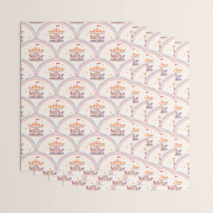 Whimsical Vintage Carousel Ride Seamless Pattern Wrapping Paper Gallery Image 3
