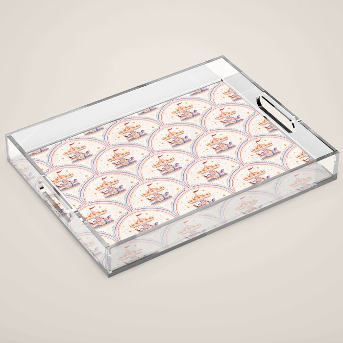 Whimsical Vintage Carousel Ride Seamless Pattern Acrylic Tray Gallery Image 1