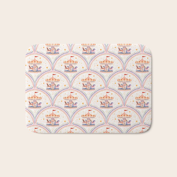 Whimsical Vintage Carousel Ride Seamless Pattern Bath Mat Gallery Image 1