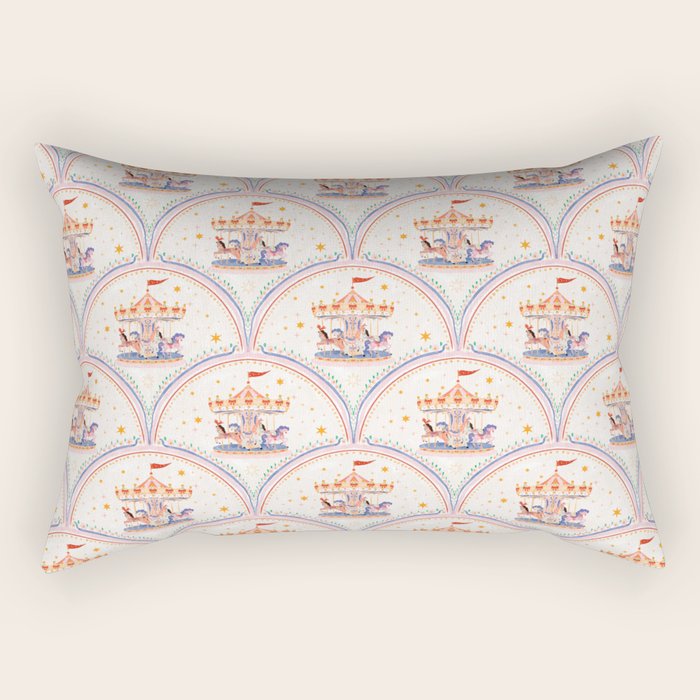 Whimsical Vintage Carousel Ride Seamless Pattern Rectangular Pillow Gallery Image 2