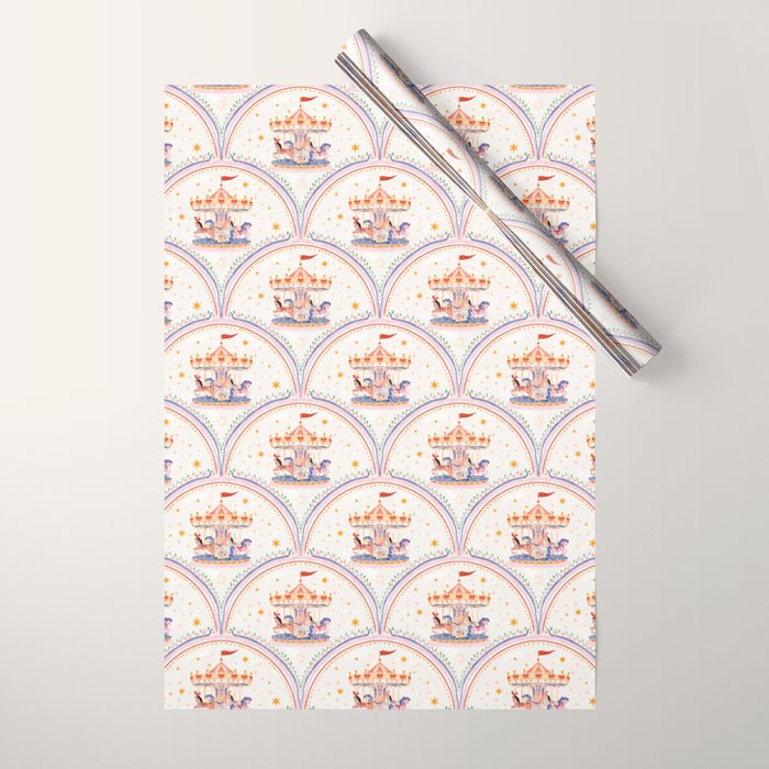 Whimsical Vintage Carousel Ride Seamless Pattern Wrapping Paper Gallery Image 1