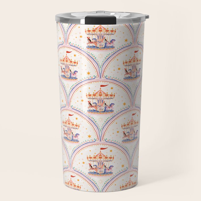 Whimsical Vintage Carousel Ride Seamless Pattern Travel Mug Gallery Image 1