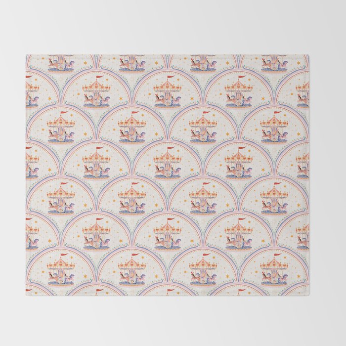Whimsical Vintage Carousel Ride Seamless Pattern Throw Blanket Gallery Image 2