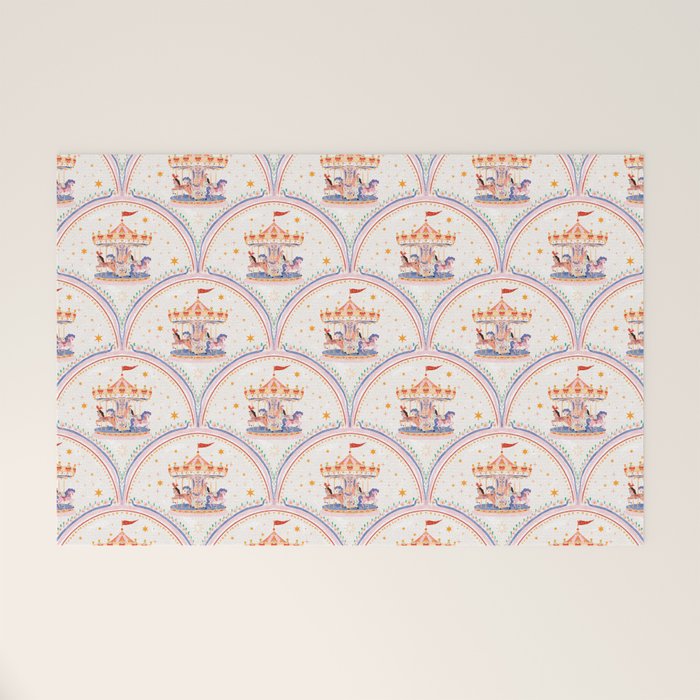Whimsical Vintage Carousel Ride Seamless Pattern Welcome Mat Gallery Image 1